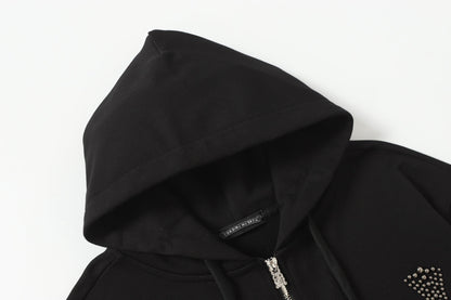 크롬하츠 라인스톤 크로스 후드티 - 블랙 고딕 스트릿웨어 스웨트셔츠 2633 